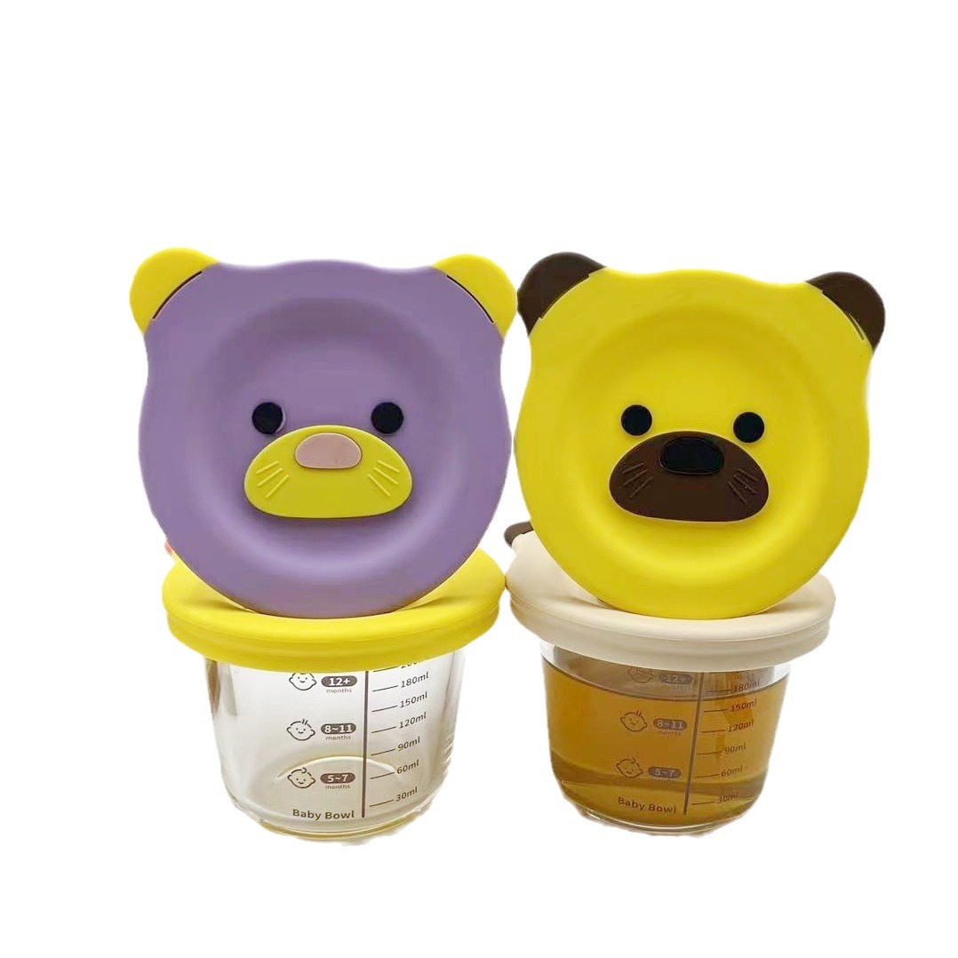 Cubierta de silicona de oso 240ml de alta borosilicona, caja de preservación de alimentos suplementarios, cubierta para bebés, caja de almuerzo, sellado fresco