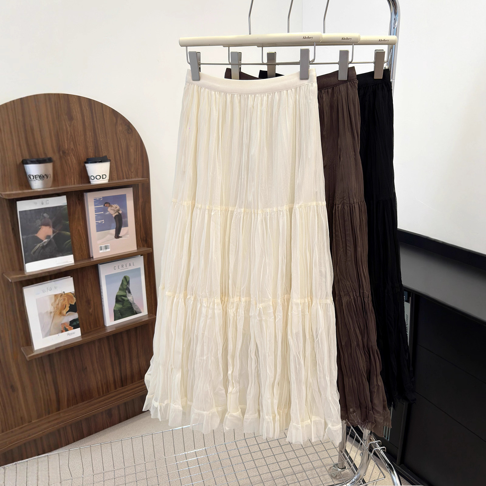 中长款法式褶皱蛋糕裙女今年流行松紧腰仙女大摆纱裙一件代发9724