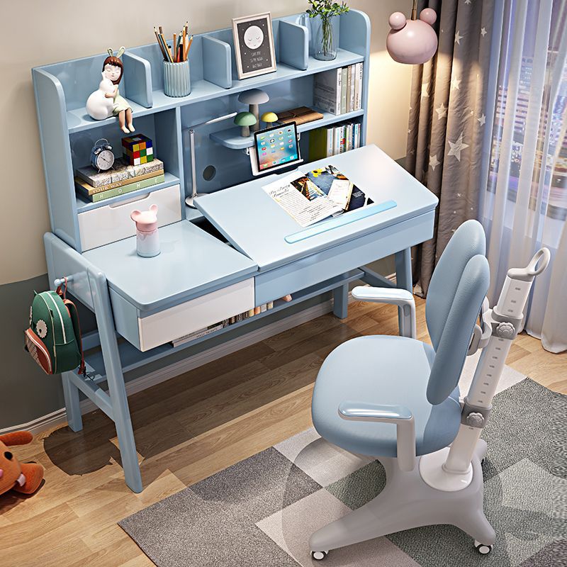 Solid Wood Children's Desk Study Table and Chair Set Can Be Lifted and Lowered Simple Modern Home Bedroom Primary and Secondary School Student Writing Desk