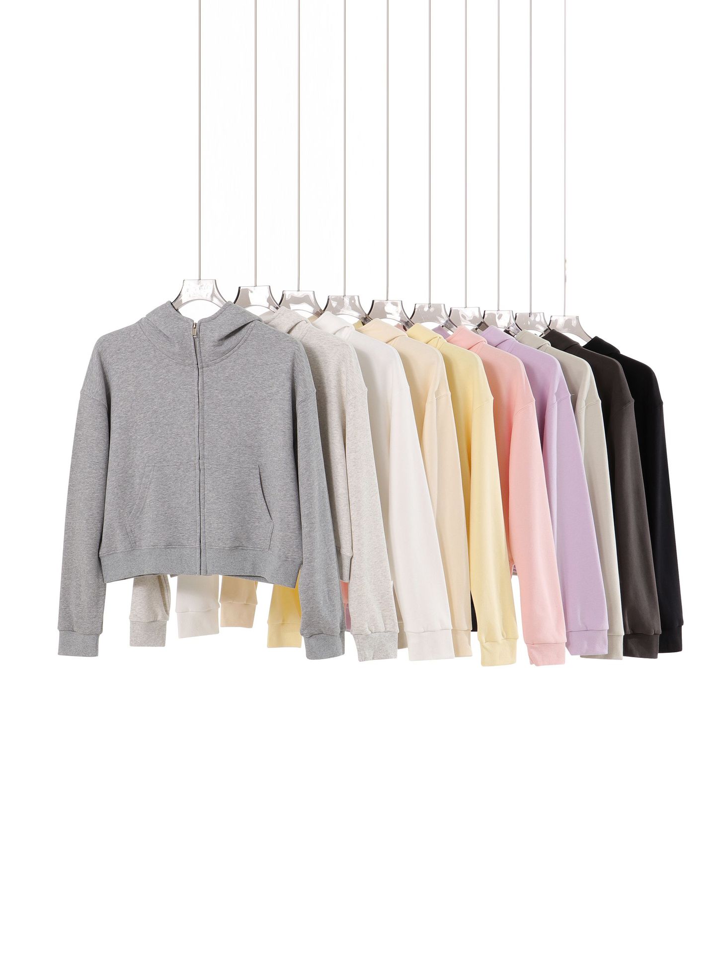 330G pesado gran lazo sólido con cremallera de cuello alto encapuchado camisa corta con sombrero de otoño y invierno de cuello redondo de moda suéter de mujer