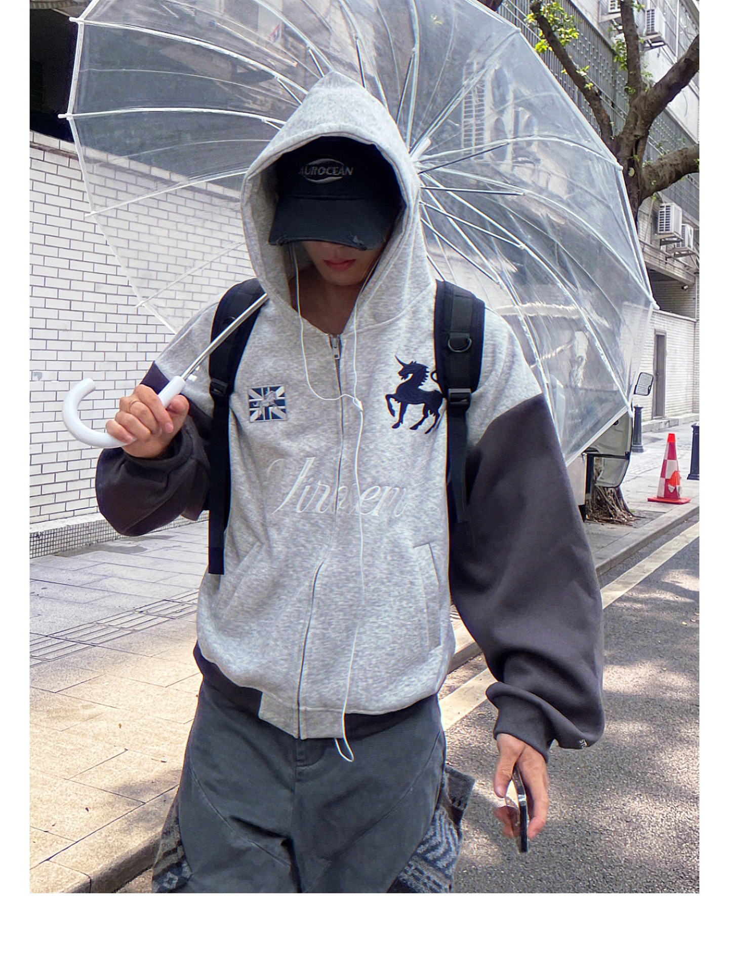 Men's Clothing Unisex Street Style Hooded Cardigan Raglan Sleeve Patchwork Embroidered Loose Casual Top Trendy Versatile Jacket Sweatshirt_viptrois.com