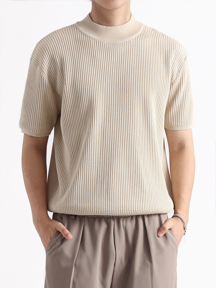 El viejo estilo de alto nivel de hombre agujero camiseta de punto de seda de hielo de manga corta hombre de verano de negocios de cuello redondo moda chaqueta hombre