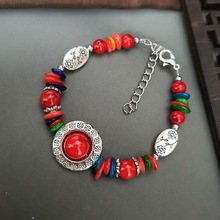 厂家直销格子铺热卖货源 云南民族风藏银饰品仿松石手链女QSL100