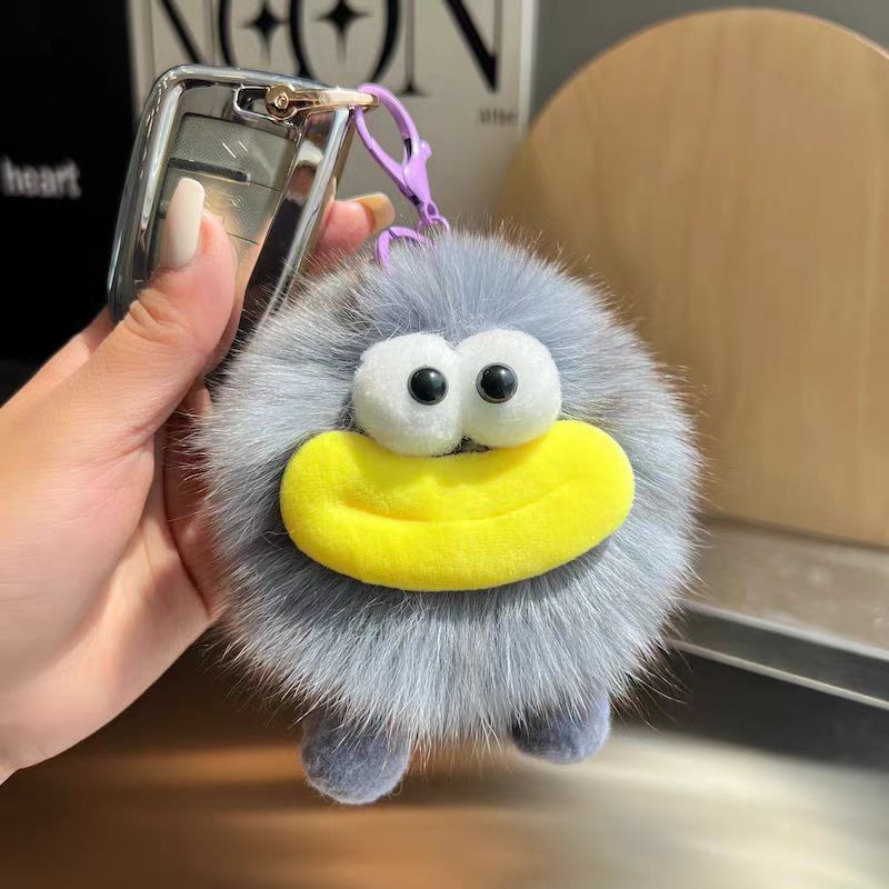 Hermoso cabello de zorro verdadero boca pequeña bola de carbón colgante llavero de coche muñeca bolso colgante regalo