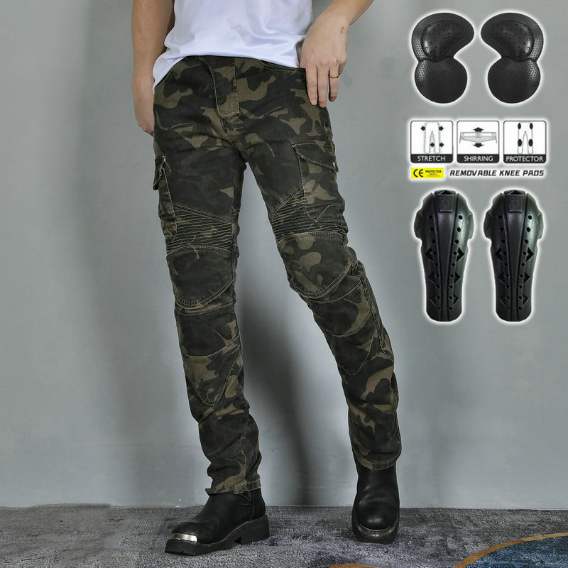 VOLERO camuflaje motocicleta jeans motocicleta pantalones de montar multi-bolsa ropa de trabajo carreras anti-caída pantalones alargados equipo de protección