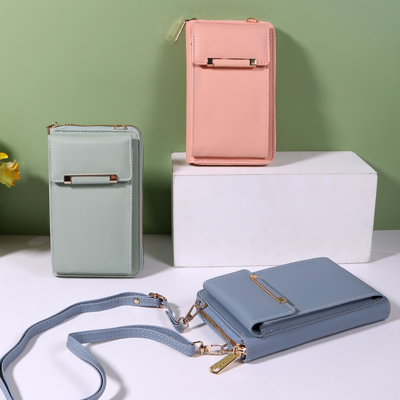 2022韩版纯色手机包女 简约时尚大容量零钱袋 学生竖款单肩小跨包