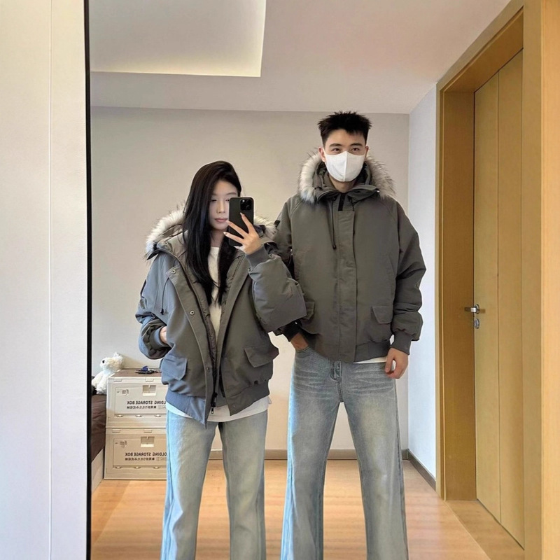 Workwear Jacket Parka Couple Style Two-Piece 2025 American Style Large Fur Collar Thickened Warm Cotton Coat for Women