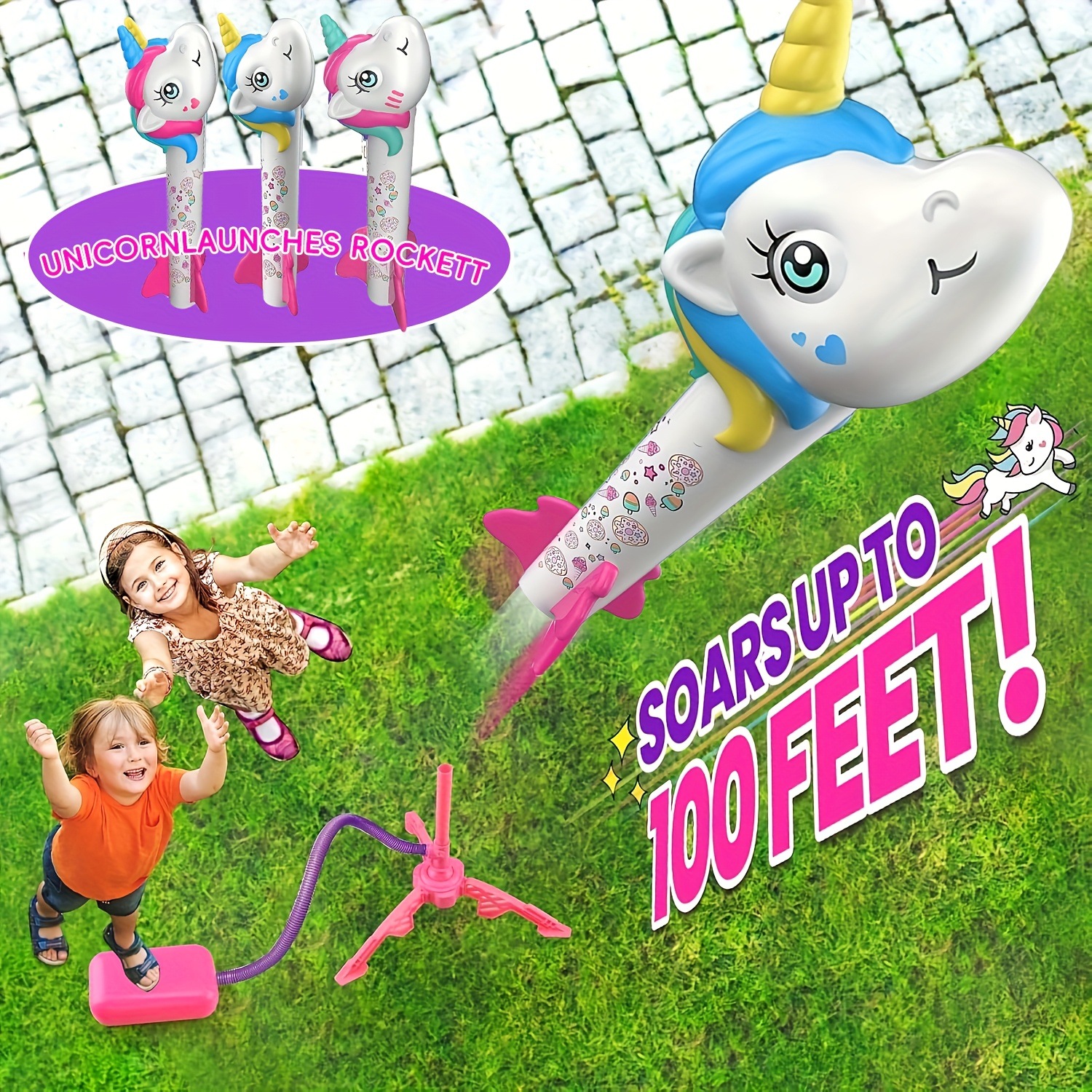 Unicornio transfronterizo volador dinosaurio cohetes cañón pie lanzador de cohetes al aire libre lanzamiento de cohetes juguetes de catapulta de vuelo