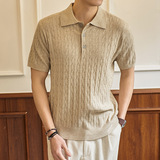 ZF8108-MW衫时尚高级T恤上衣美式麻花纹翻领针织短袖POLO男装，男装针织衫/毛衣，星座614