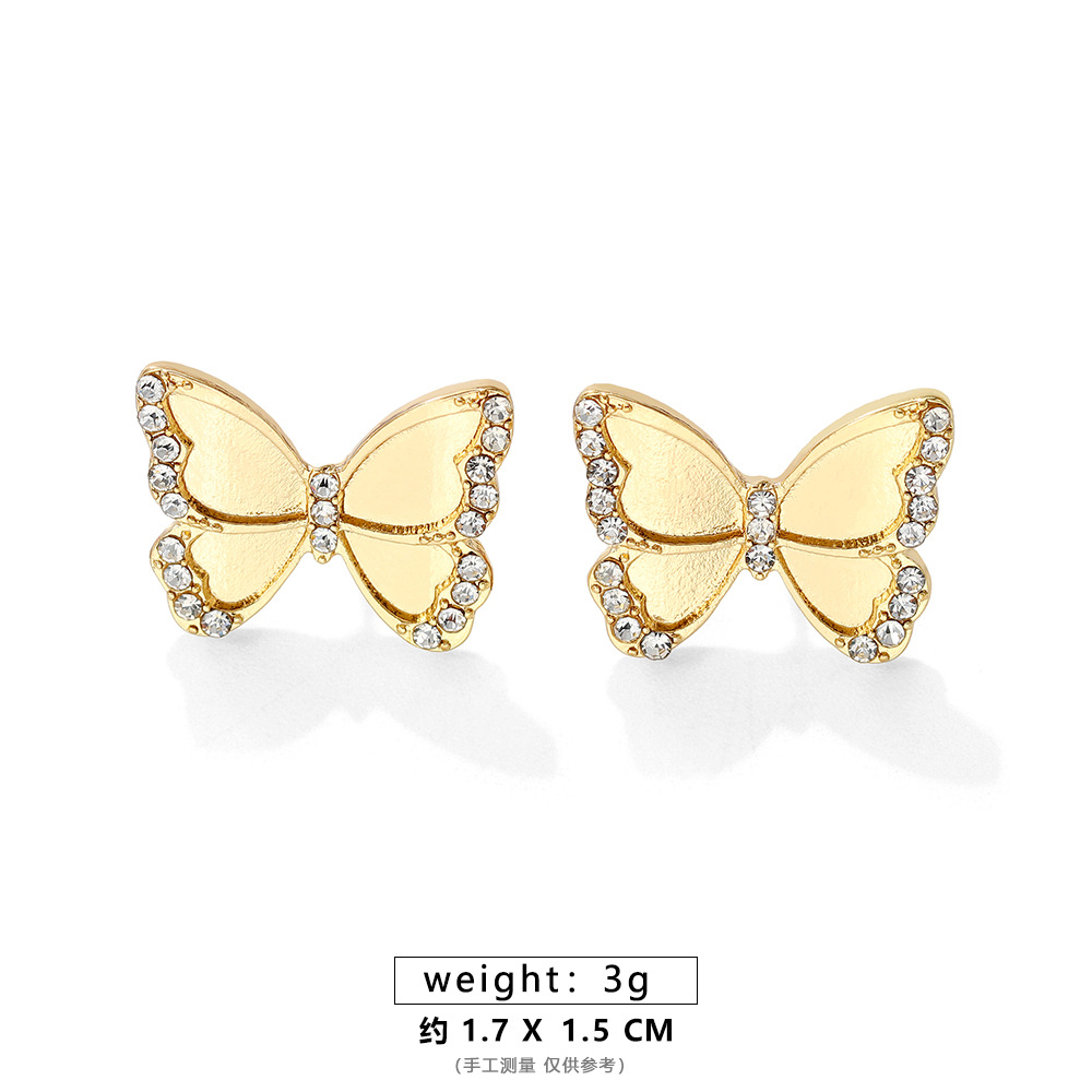 ALEH055-A Gold diamond small butterfly earrings