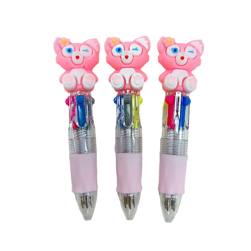 Fabricante mayorista de cuatro colores bolígrafo de silicona bolígrafo multicolor de dibujos animados cabeza portátil de estudiantes