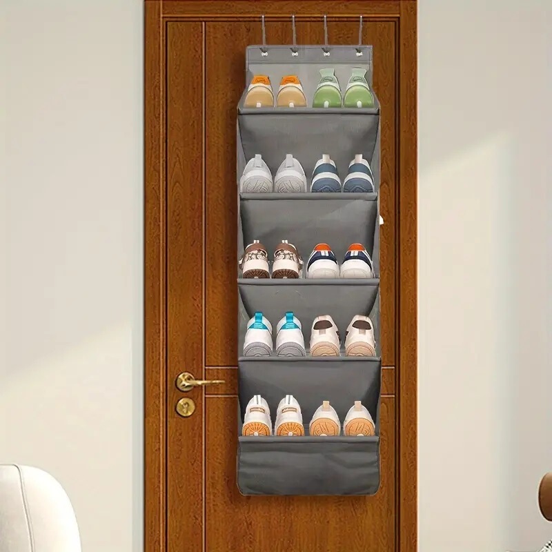 Transparent Door Shoe Hanging Bag 5-Layer Hanging Bag Versatile Deep Pocket Large Shoe Miscellaneous Storage Organizer with Side Pockets