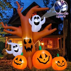 8フィートのハロウィンインフレータブル屋外死んだ木、白いゴースト付き、インフレータブル中庭装飾ギャップ、内蔵LEDライト