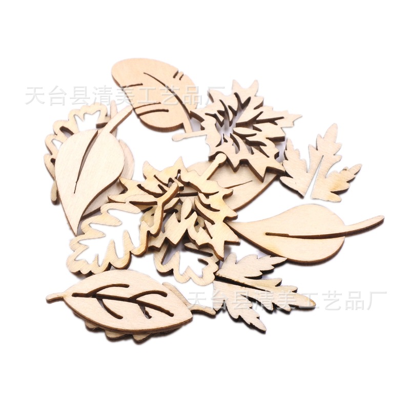 DIY una variedad de adornos de mezcla de madera en forma de hoja de árbol con forma de botón de madera 50 piezas por paquete