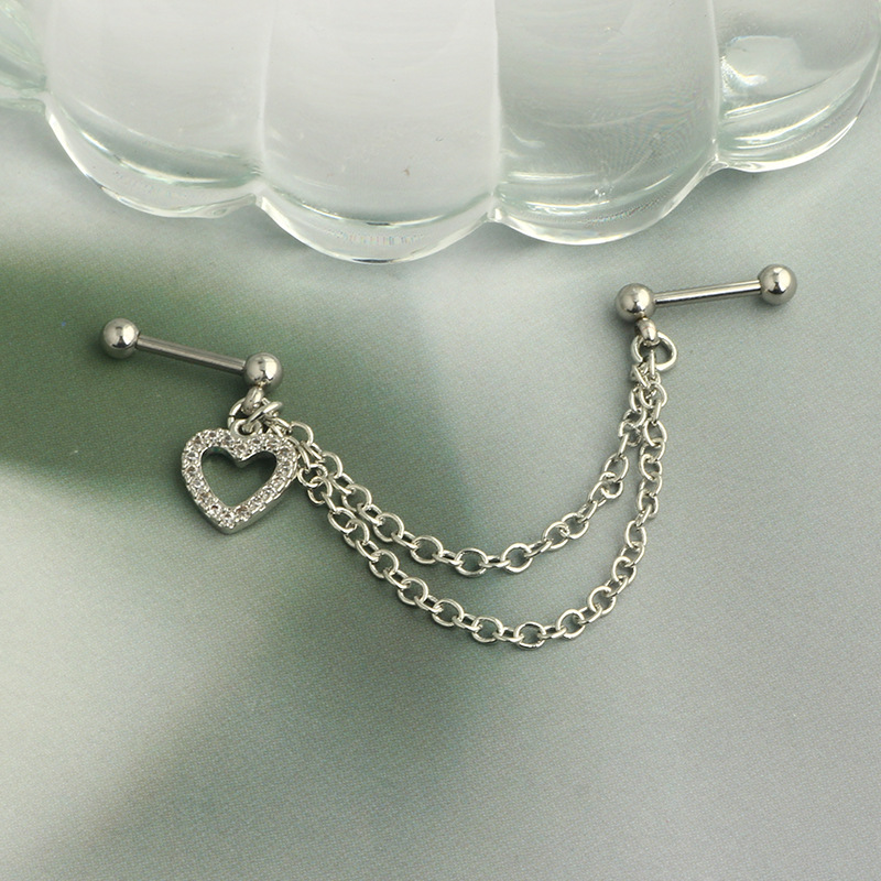 Stainless Steel Zircon Moon Heart Shape Ear Bone Nail Screw Twist Ball Fashion Earrings European American Piercing Accessories detail image 15