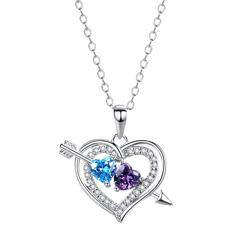 Estilo europeo y americano amor flecha plata de ley S925 corazón a corazón colgante transfronterizo de dos colores en forma de corazón nuevo diamante incrustado