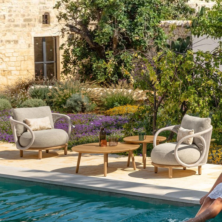 Sofá de ratán al aire libre Teak Garden Hotel Designer Ocio Lazy Bed Mesa de centro Balcón Muebles combinados