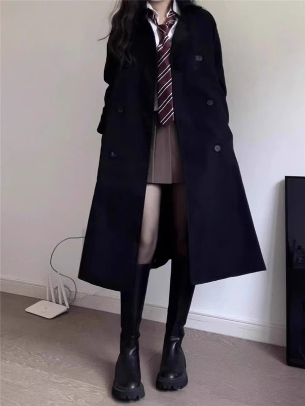 黑色风衣外套女中长款2025春秋季新款韩系高级感小个子英伦风大衣|undefined