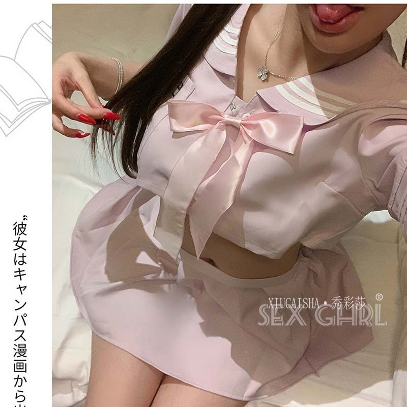 Xiuaisha JK Student Uniform Costume Set with Top, Pleated Skirt and White Stockings — detail image 11