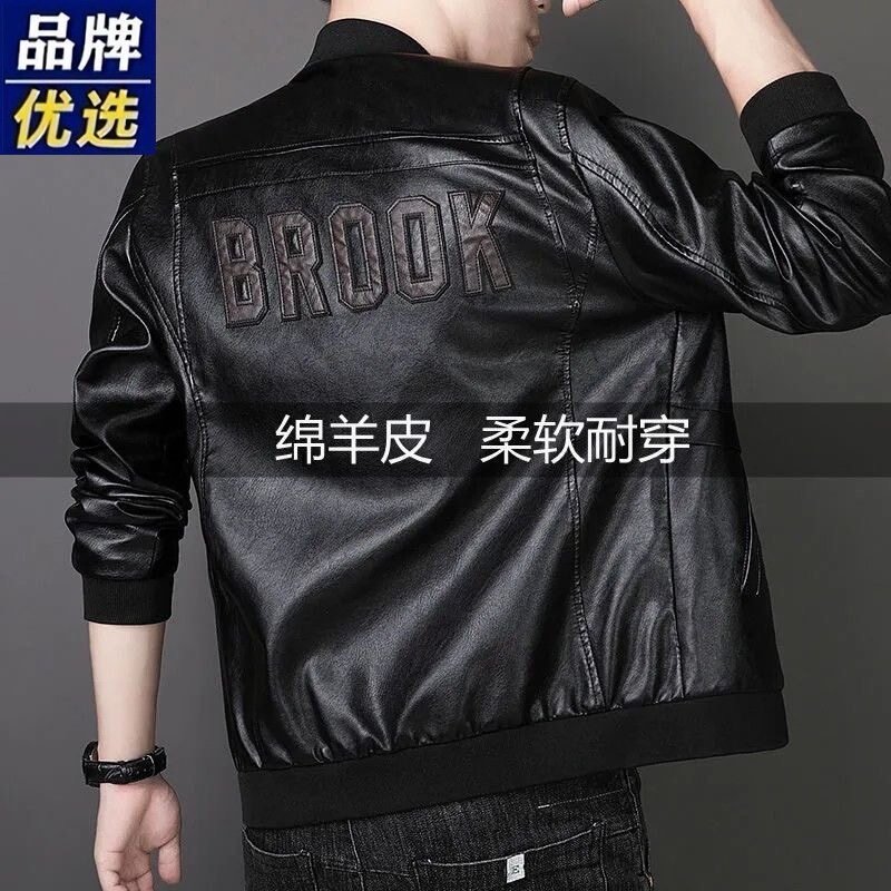 Men's PU Leather Jacket, Spring and Autumn Korean Style Trendy Baseball Collar Casual Coat, Youth Motorcycle Leather Jacket Men's PU Leather Jacket, Spring and Autumn Korean Style Trendy Baseball Collar Casual Coat, Youth Motorcycle Leather Jacket