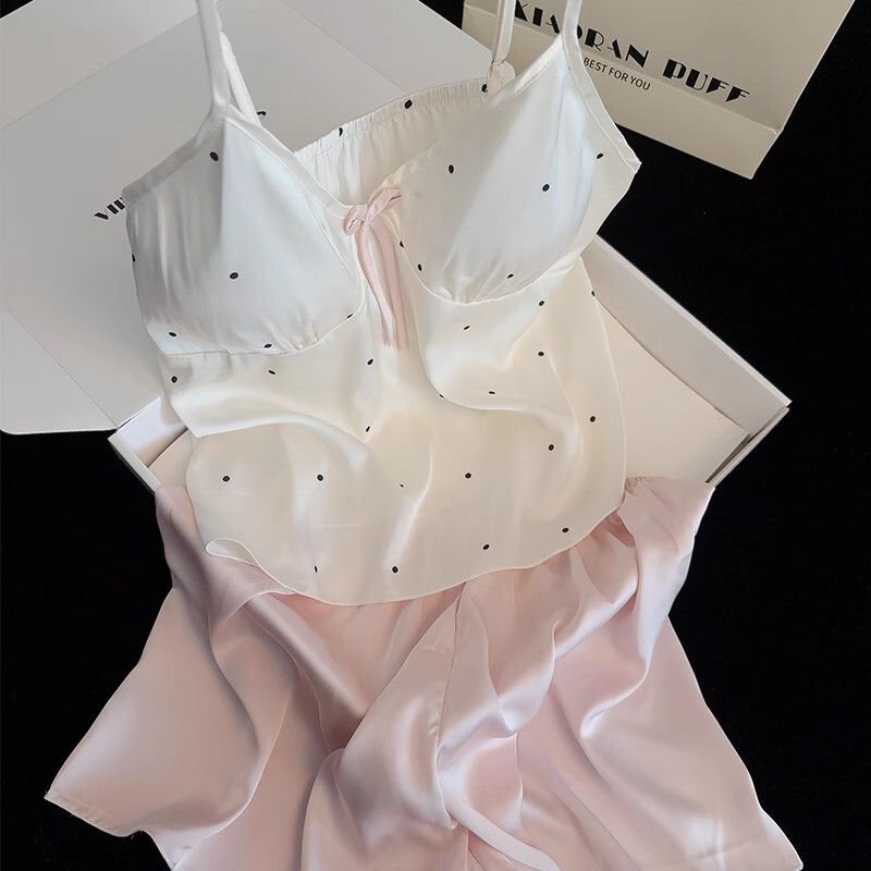 New Pure Lust Style Pajamas Sexy Camisole Shorts Pajamas Girls Polka Dot French Ice Silk Home Clothes Summer New Pure Lust Style Pajamas Sexy Camisole Shorts Pajamas Girls Polka Dot French Ice Silk Home Clothes Summer