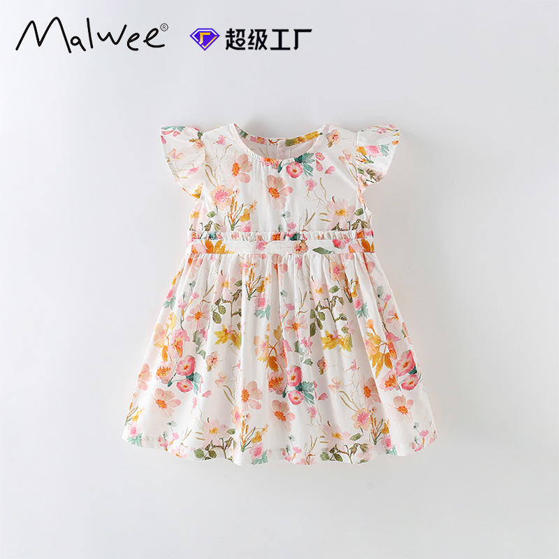Cross-Border Malwee Girls Dress Summer New Cute Little Girl Skirt European and American Small and Medium-Sized Children's Princess Skirt