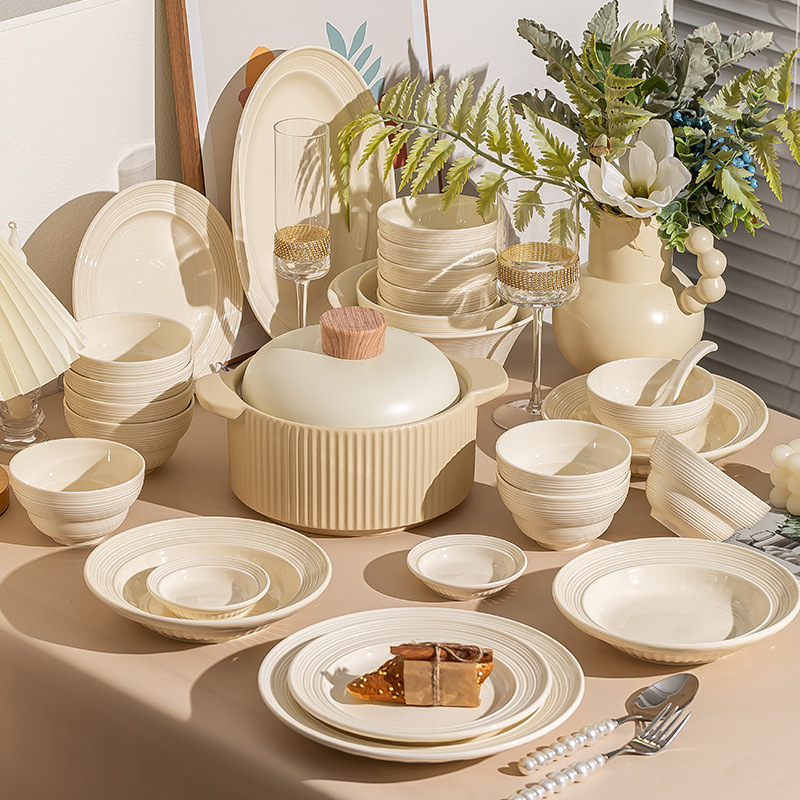 New Style Cream Style Ceramic Tableware suit Ins Style Household High Color Value Bowl and Dish Plate Full Set Combination Bowl and suit New Style Cream Style Ceramic Tableware suit Ins Style Household High Color Value Bowl and Dish Plate Full Set Combination Bowl and suit