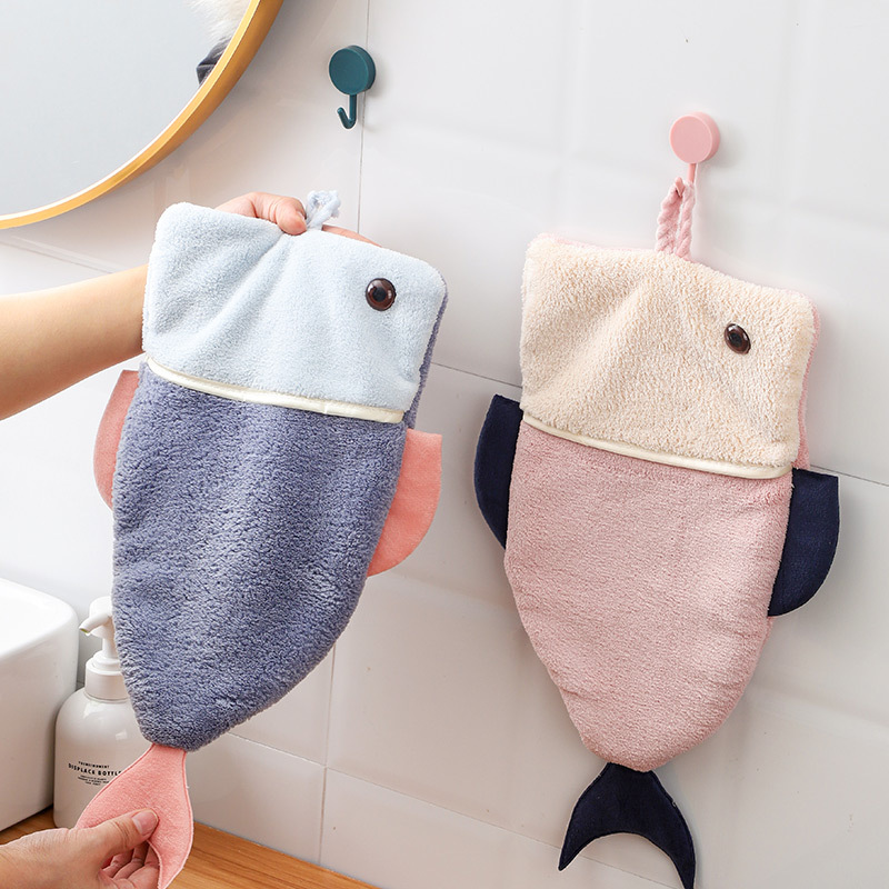 Cartoon hand towel hanging coral velvet quick-drying absorbent towel bathroom children's cute household hand towel wholesale