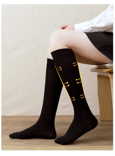 Calf socks for women spring and autumn college style long cotton socks high high pressure socks black mid-calf knee-length slimming long socks