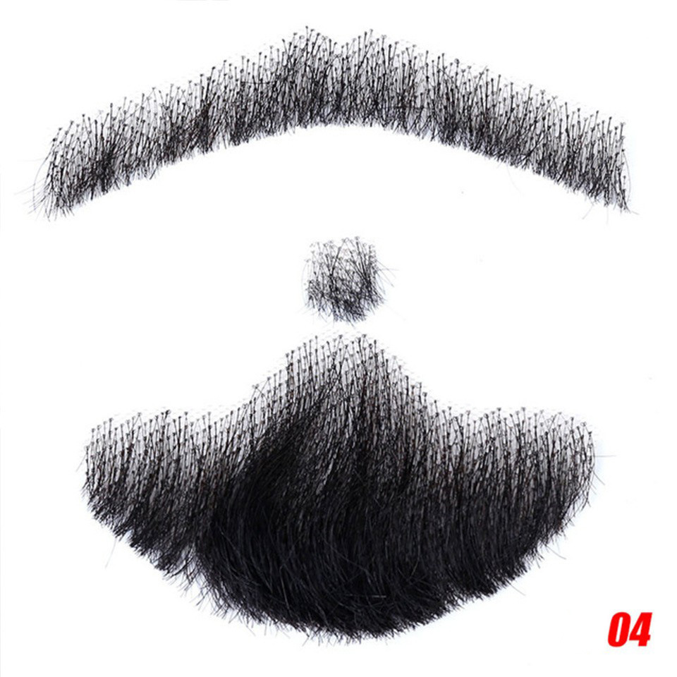 Barba falsa transfronteriza, barba falsa tejida a mano completa, cabello real sin costuras para hombres, cejas falsas, cuernos falsos, accesorios de cine y televisión