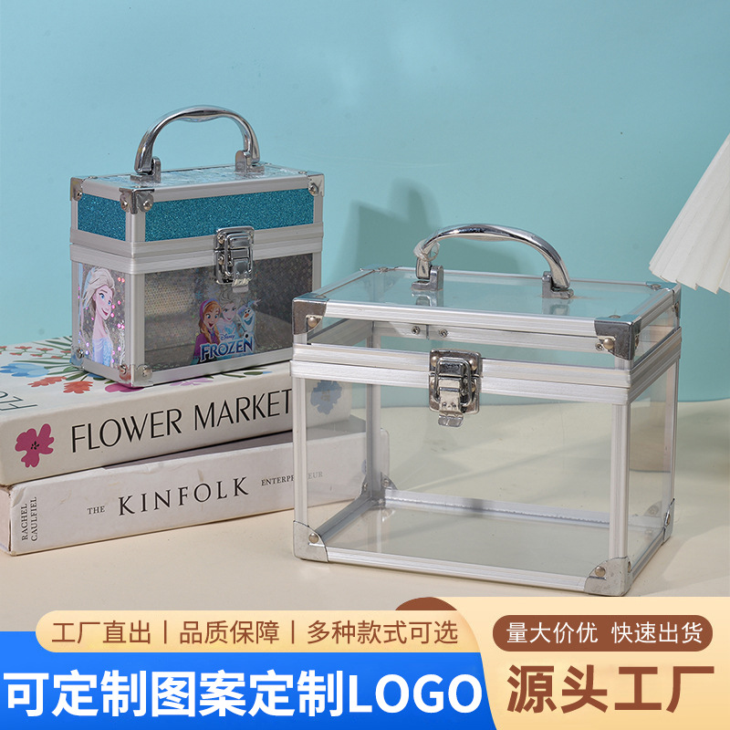 Fábrica personalizada acrílico caja de maquillaje caja de almacenamiento transparente de gran capacidad aleación de aluminio joyas de almacenamiento herramientas maleta