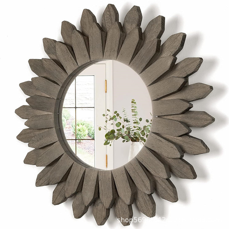 木质壁挂装饰镜 创意圆形镜拍照道具 洗手间洗漱台化妆镜民宿浴