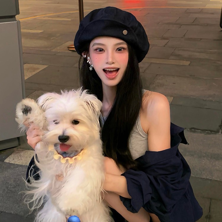 港风黑色贝雷帽女夏季小众设计感百搭画家帽大头围云朵八角帽子潮|undefined