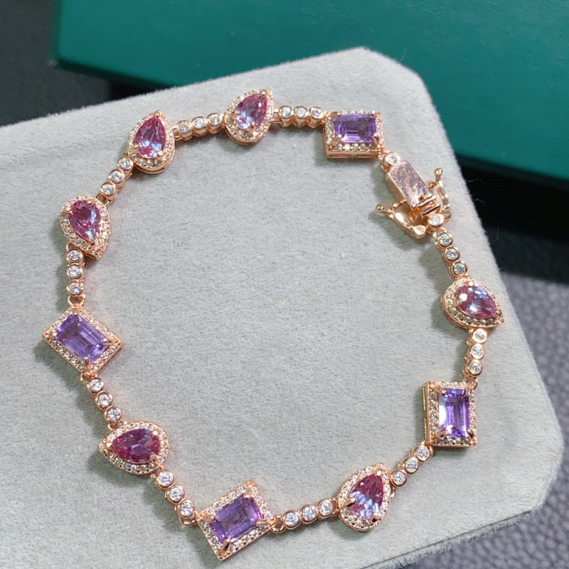 Laboratory-grown Alexander bracelet inlaid with multiple gems s925 sterling silver inlaid with color-changing stones