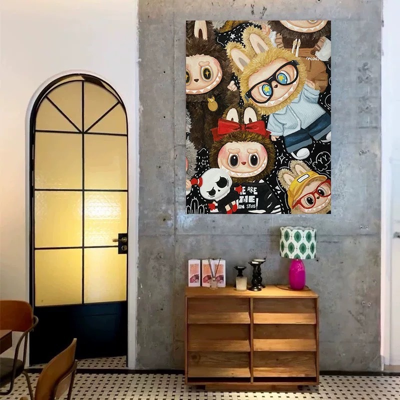 バブルマートトレンディな吊り絵リビングルーム装飾絵画漫画ラブブかわいい子供部屋吊り絵画寝室壁画|undefined