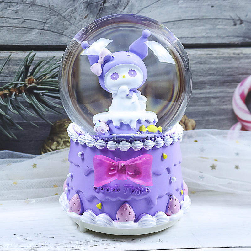 Nueva bola de cristal de mapache rosa pequeña, nieve, caja de música luminosa, luz nocturna, caja de música de regalo, artesanía de una pieza