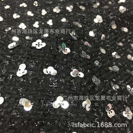 粗纺 小香风编织面料 黑白 珠片绣花工艺 连衣裙套装布料 批发