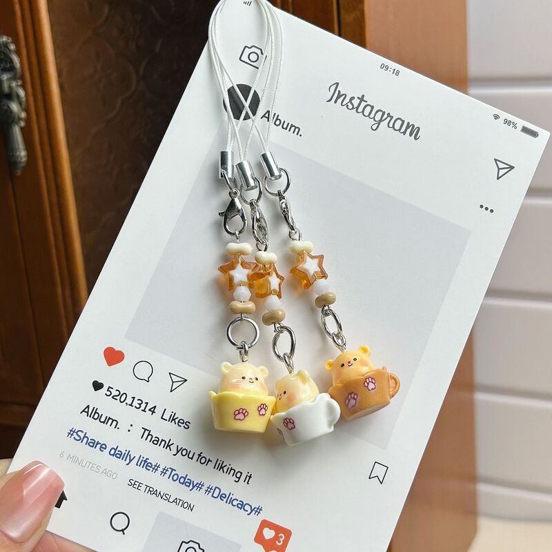 Little Red Book Same Cartoon Coffee Cup Butter Bear Mobile Phone Chain Cute Girl Heart brown Star Schoolbag Pendant