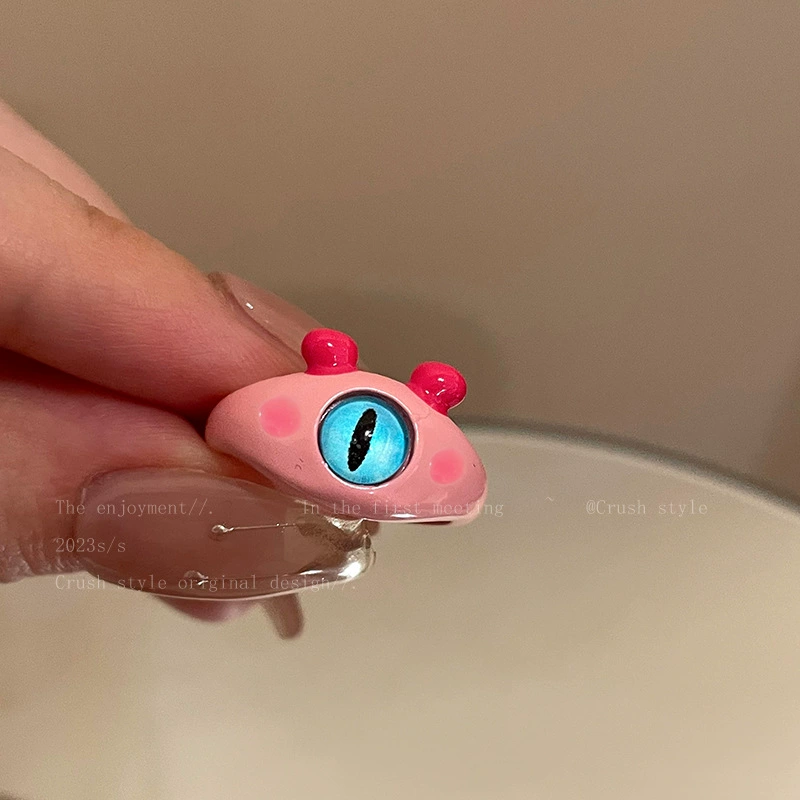 Fuchsia cute monster, design ring, wide color palette, 2024 years, new collection, on index finger
