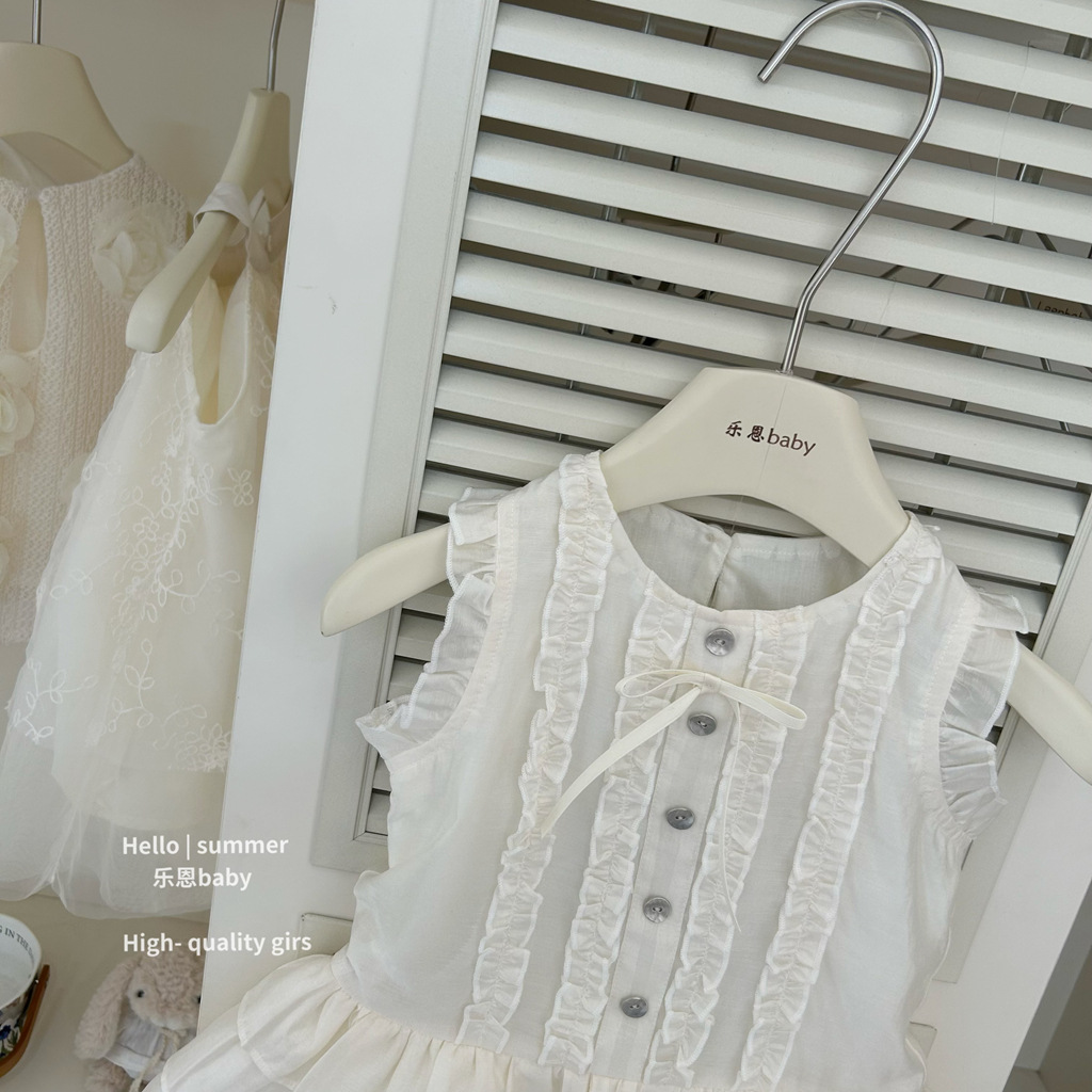 [Le En baby] Chaleco de encaje de temperamento francés de verano para niñas Vestido de princesa con falda de encaje a la luz de la luna blanca dulce