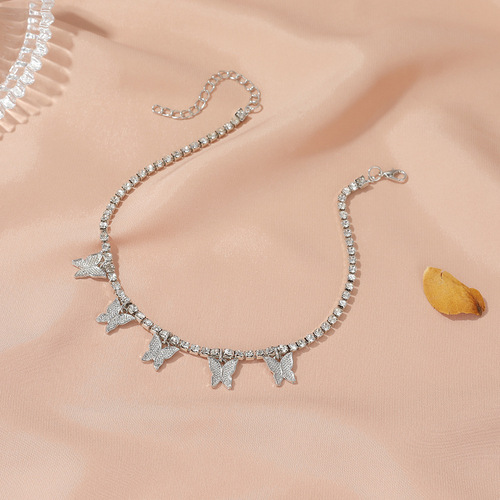 Cross-border hot selling creative rhinestone butterfly anklet simple temperament claw chain tassel foot decoration fashion beach jewelry wholesale