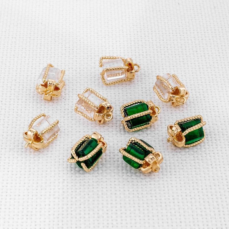 14K copper coated gold color inlaid emerald crystal white zircon pendant pendant accessories handmade diy pendant