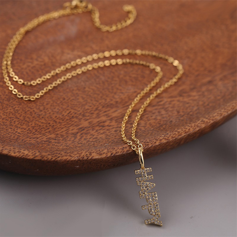 Simple Copper Inlaid Zirconium Happy Letter Necklace Wholesale Nihaojewelry display picture 4