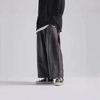 日系阔腿牛仔裤男秋季裤子直筒宽松复古潮牌工装裤潮跨境一件代发