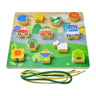 Foreign Trade Children's beaded toys puzzle two-in-one puzzle wooden toys 1-2 years old baby recognition a generation of hair