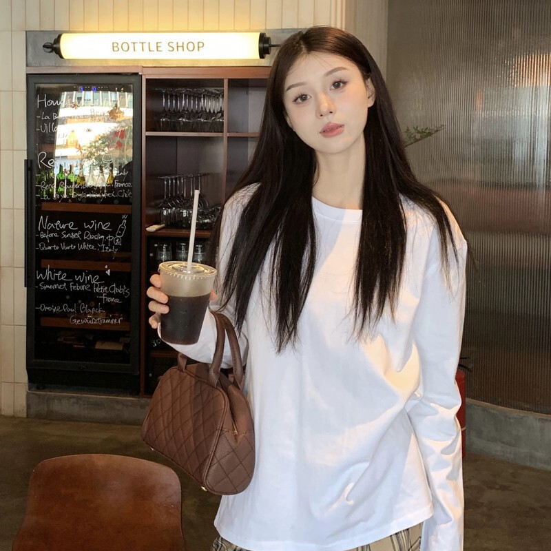シンプルで万能な白いプルオーバー、女性用長袖Tシャツ、秋カジュアルルーズスリミングボトリングシャツトップ|undefined