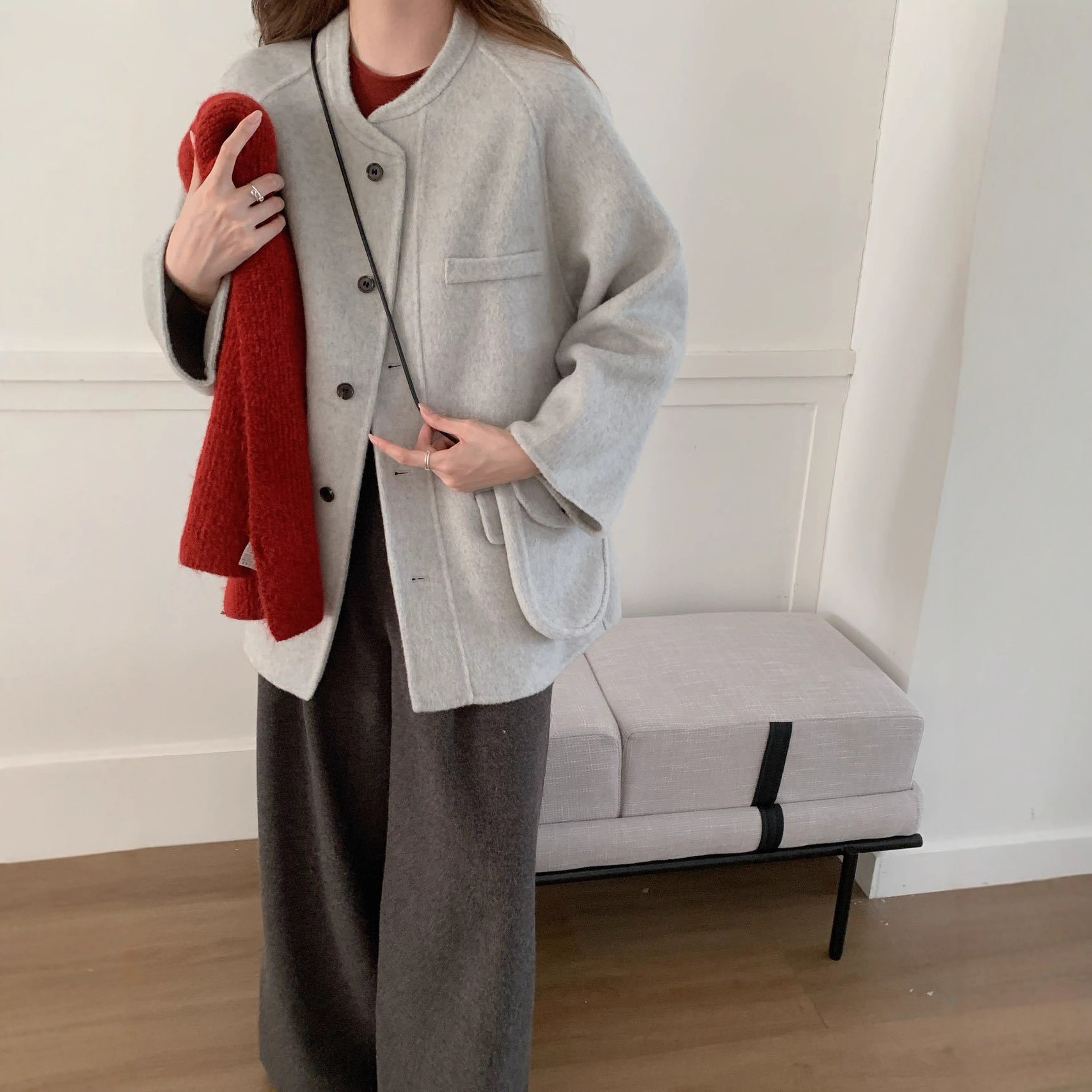 Special Offer: Autumn and Winter Korean Style Lazy Double-Sided Wool Coat for Women, Loose Fashionable Short Top, Hand-Sewn Wool