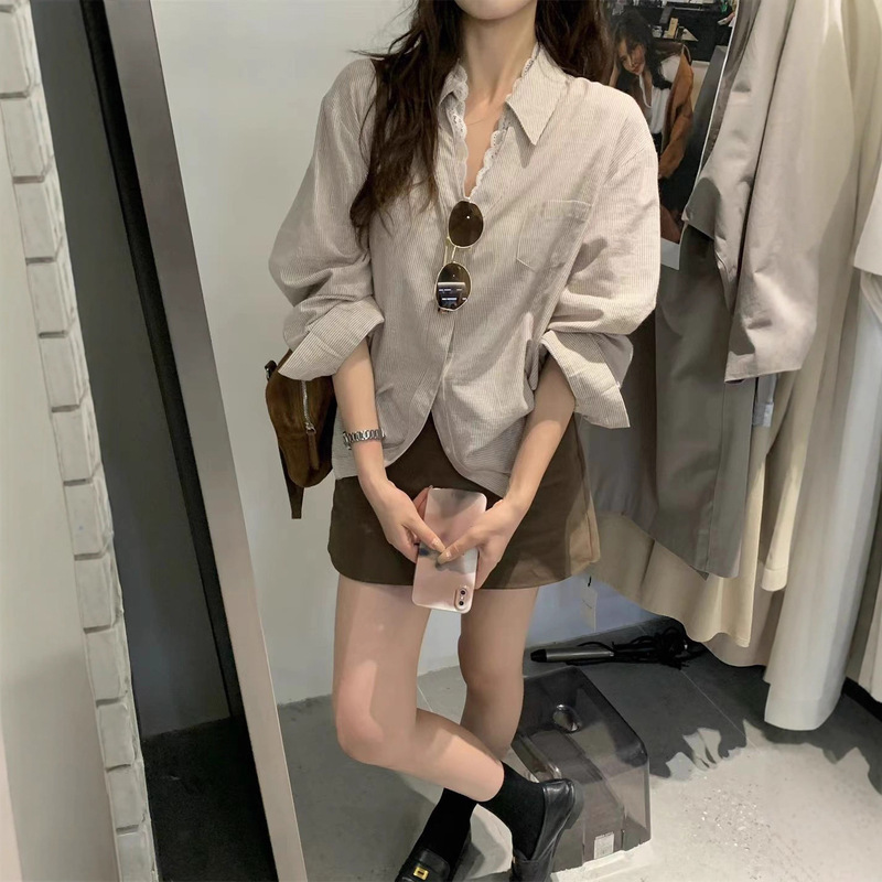 Korean Heroine! Hellokay Design Relaxed V Neck Lace Splicing Shirt Autum Versatile V Neck Top for Women