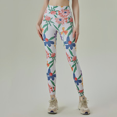 Chinese Style Yoga Pants New 2023 Peach Butt Lifting No Embarrassing Line High Waist Tummy Control Tights Fashion Printed Sports