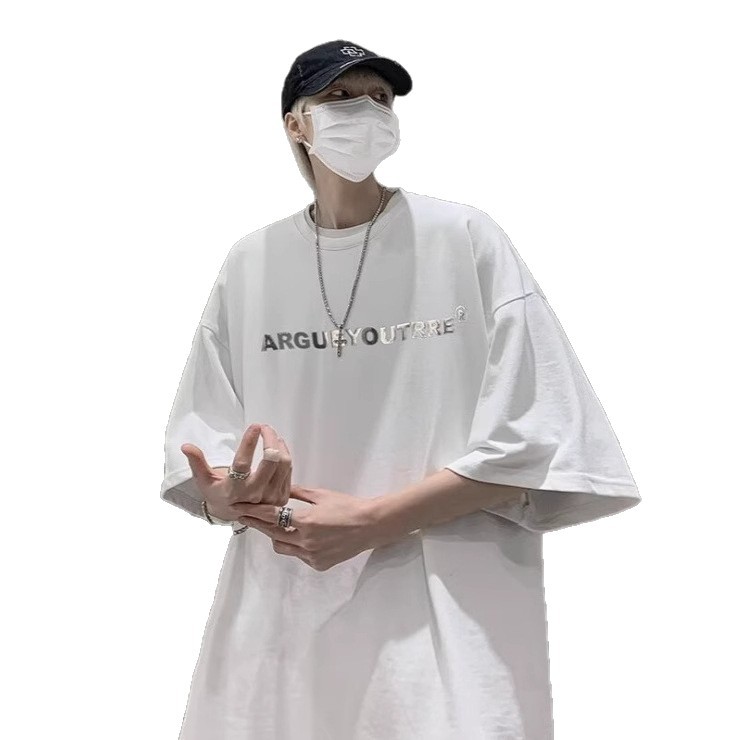 Maglietta corta estiva da uomo con maniche corte e spalle dritte e scritta in metallo, stile americano High Street_voghion.com